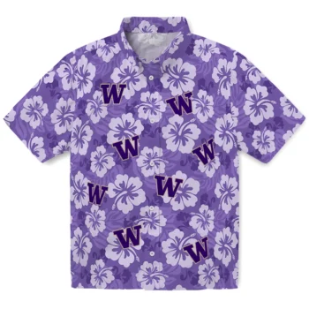 Washington Huskies Hawaiian Shirt - Hibiscus Cluster