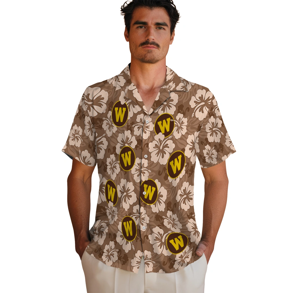 western-michigan-broncos-hawaiian-shirt-hibiscus-cluster-brown-fashion-forward.webp