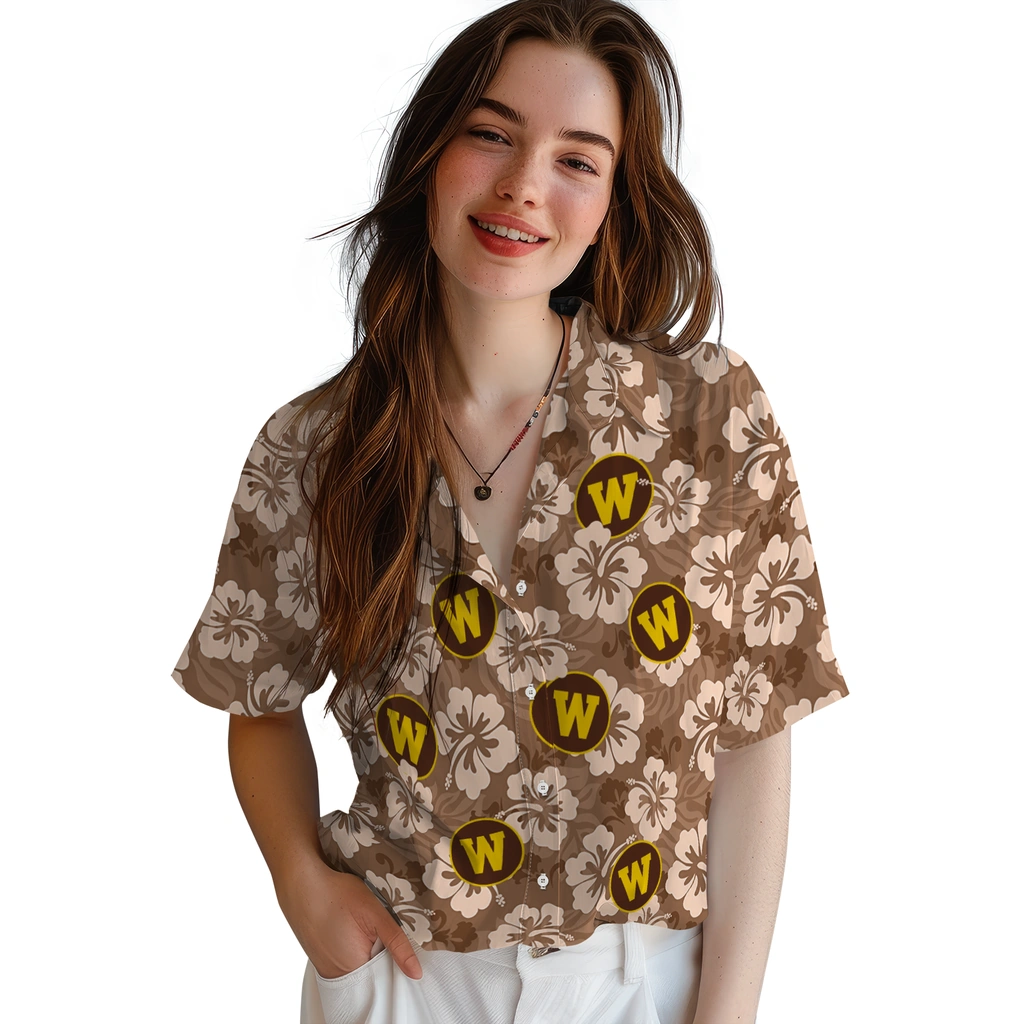 western-michigan-broncos-hawaiian-shirt-hibiscus-cluster-brown-latest-model.webp