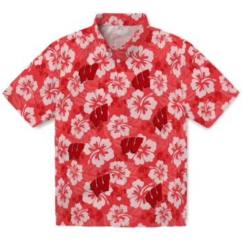 Wisconsin Badgers Hawaiian Shirt - Hibiscus Cluster