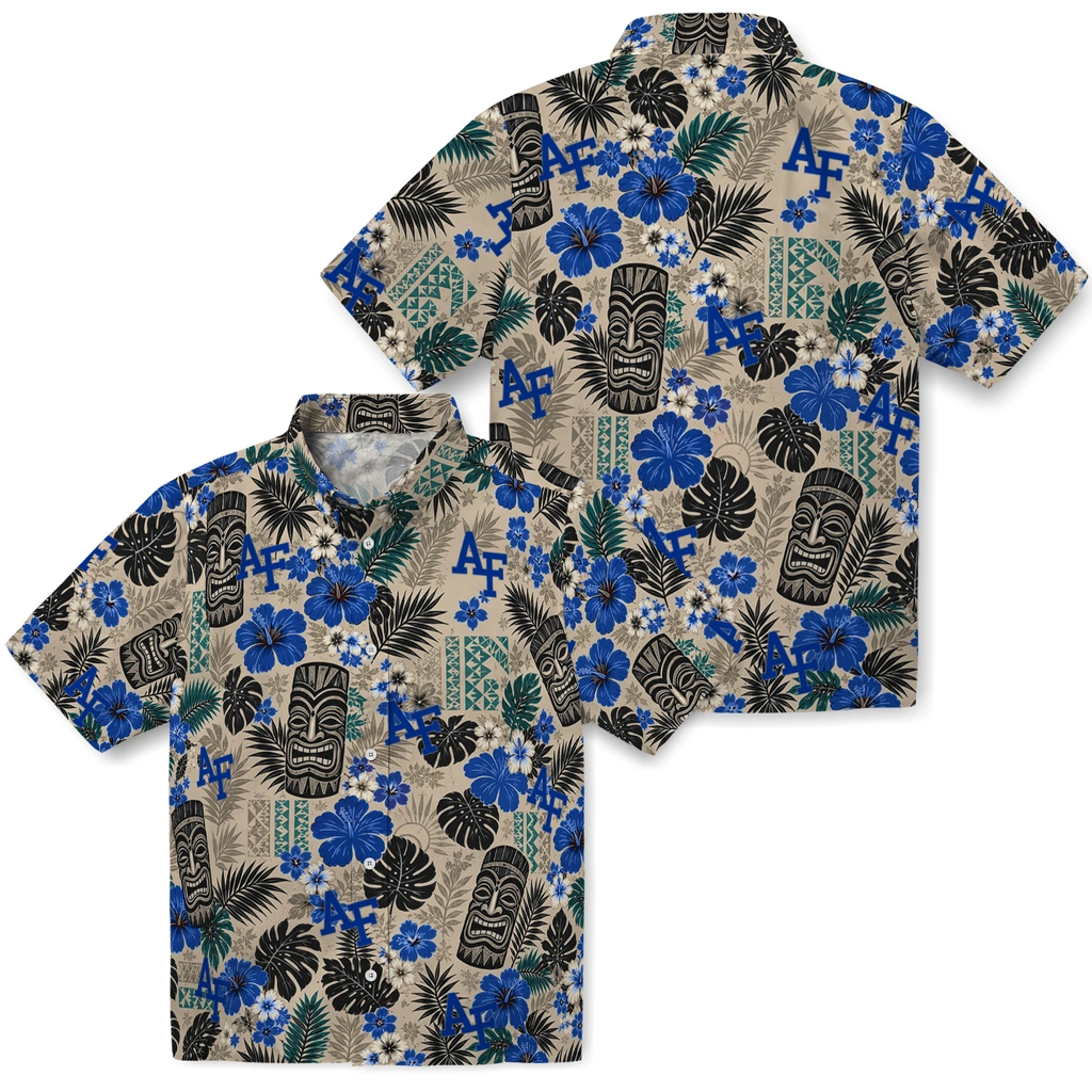 air-force-falcons-hawaiian-shirt-personalized-tiki-masks-warm-beige-high-quality.webp