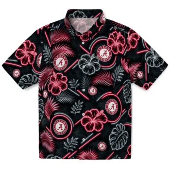 Alabama Crimson Tide Hawaiian Shirt - Neon Florals Black