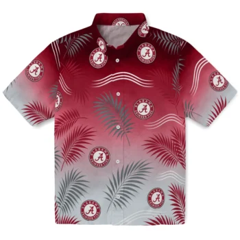 Alabama Crimson Tide Hawaiian Shirt - Ombre Fronds Crimson