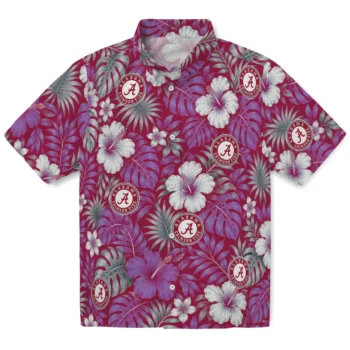 Alabama Crimson Tide Hawaiian Shirt - Hibiscus Monstera Crimson