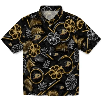 Anaheim Ducks Hawaiian Shirt - Neon Florals Black