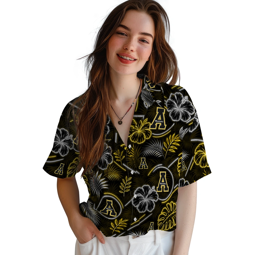 appalachian-state-mountaineers-hawaiian-shirt-custom-neon-florals-black-latest-model.webp