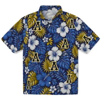 Appalachian State Mountaineers Hawaiian Shirt - Hibiscus Monstera Black