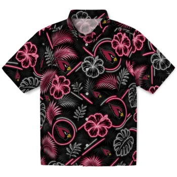 Arizona Cardinals Hawaiian Shirt - Neon Florals Black