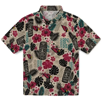 Arizona Cardinals Hawaiian Shirt - Tiki Masks Warm Beige