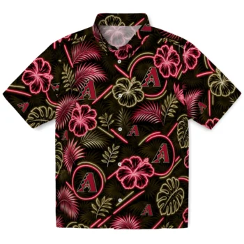 Arizona Diamondbacks Hawaiian Shirt - Neon Florals Black