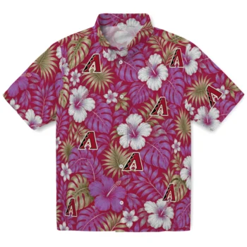 Arizona Diamondbacks Hawaiian Shirt - Hibiscus Monstera Red