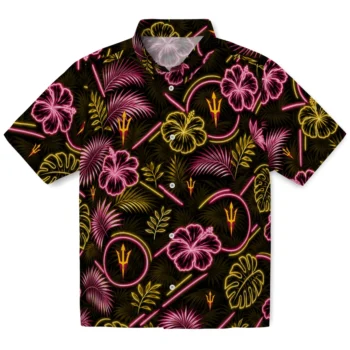 Arizona State Sun Devils Hawaiian Shirt - Neon Florals Black