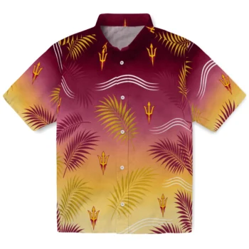 Arizona State Sun Devils Hawaiian Shirt - Ombre Fronds Maroon