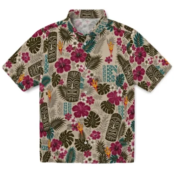 Arizona State Sun Devils Hawaiian Shirt - Tiki Masks Warm Beige
