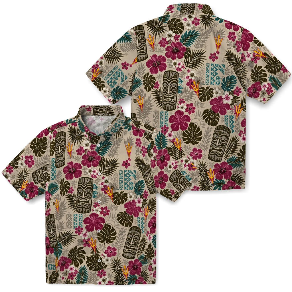 arizona-state-sun-devils-hawaiian-shirt-customized-tiki-masks-warm-beige-high-quality.webp