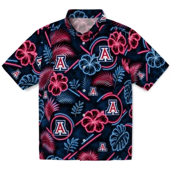 Arizona Wildcats Hawaiian Shirt - Neon Florals Black