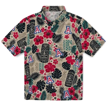 Arizona Wildcats Hawaiian Shirt - Tiki Masks Warm Beige