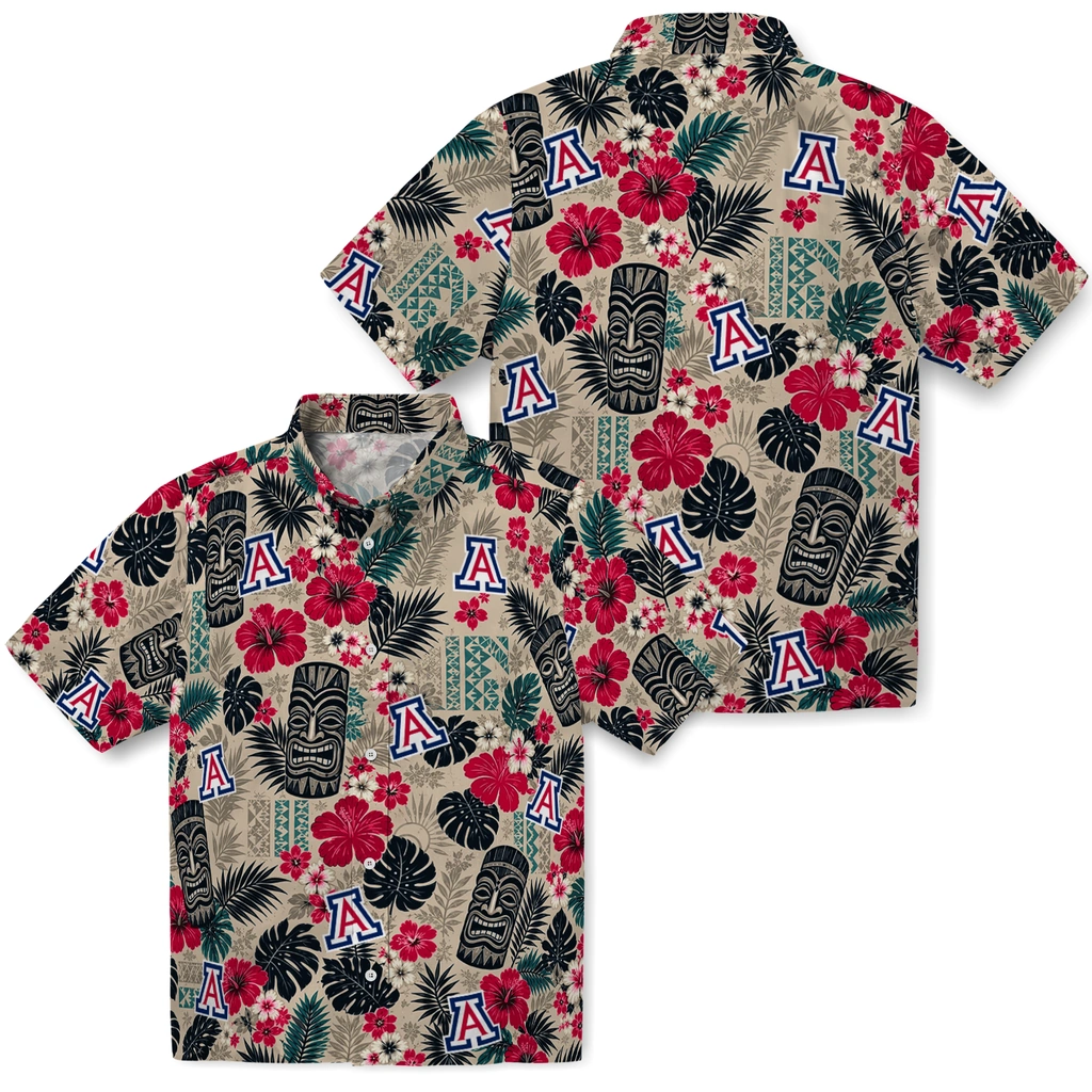 arizona-wildcats-hawaiian-shirt-personalized-tiki-masks-warm-beige-high-quality.webp