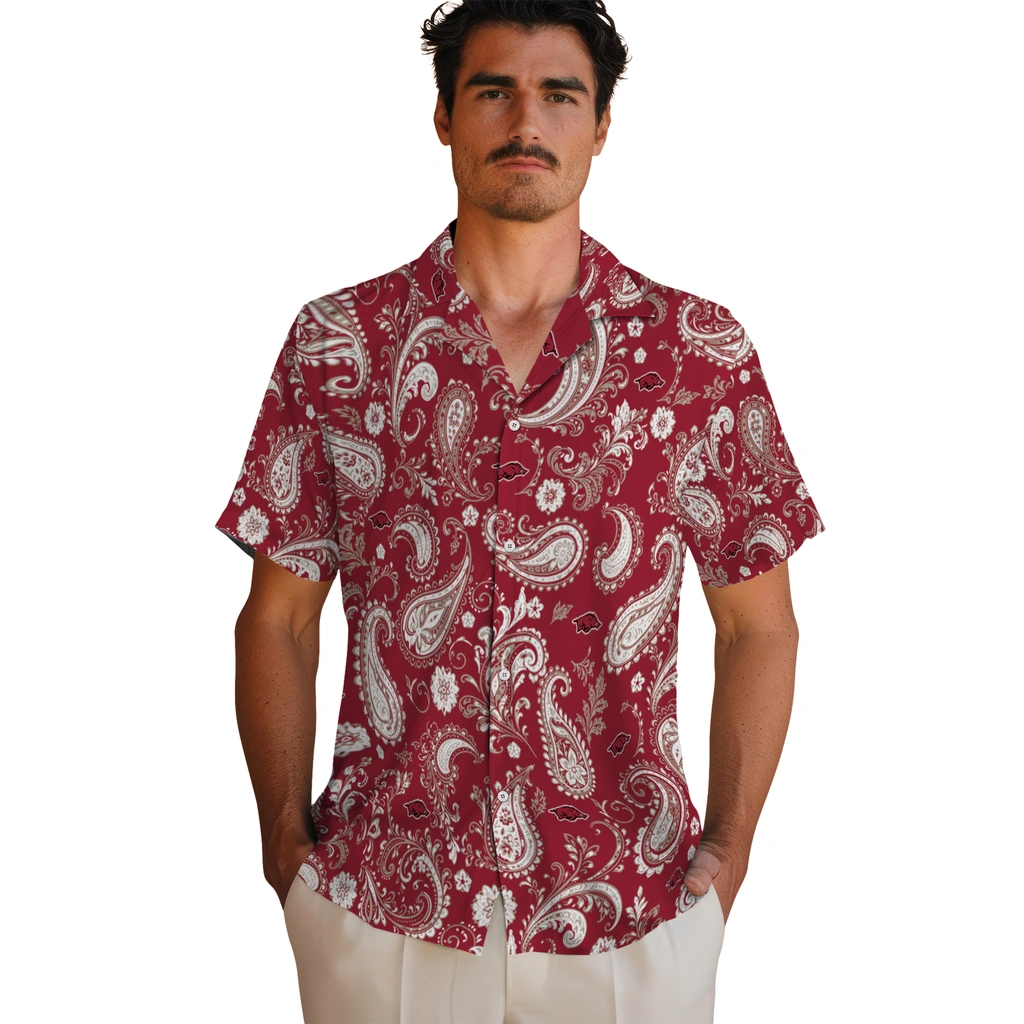 arkansas-razorbacks-hawaiian-shirt-custom-paisley-print-red-fashion-forward.webp