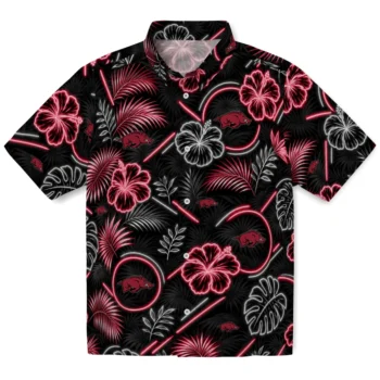 Arkansas Razorbacks Hawaiian Shirt - Neon Florals Black