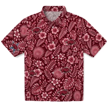 Arkansas Razorbacks Hawaiian Shirt - Crystal Foliage Red