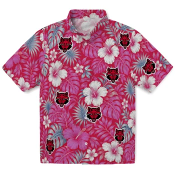 Arkansas State Red Wolves Hawaiian Shirt - Hibiscus Monstera Scarlet