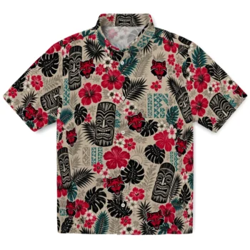 Arkansas State Red Wolves Hawaiian Shirt - Tiki Masks Warm Beige