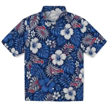 Atlanta Braves Hawaiian Shirt - Hibiscus Monstera Navy