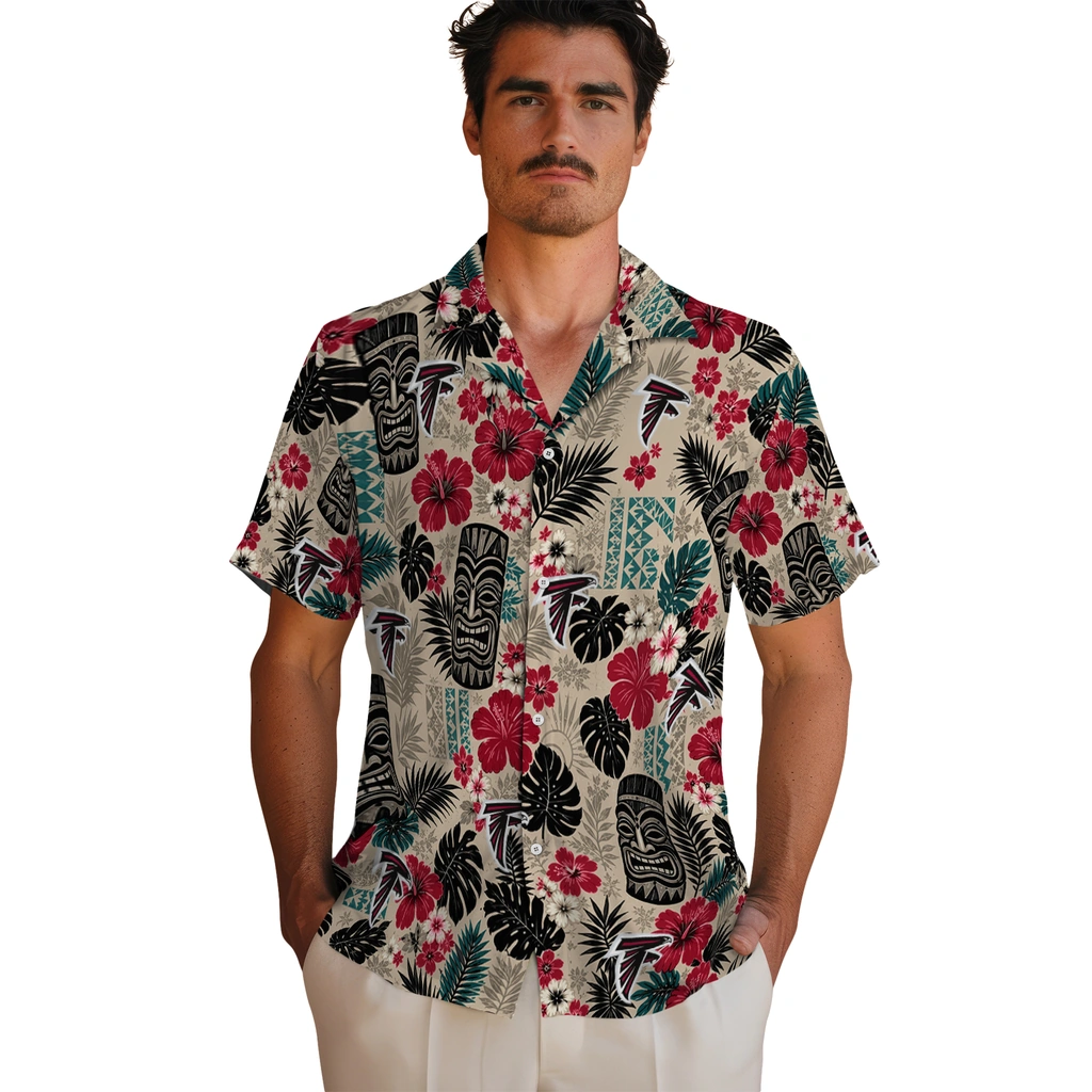 atlanta-falcons-hawaiian-shirt-custom-tiki-masks-warm-beige-fashion-forward.webp