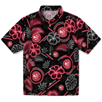 Atlanta Hawks Hawaiian Shirt - Neon Florals Black