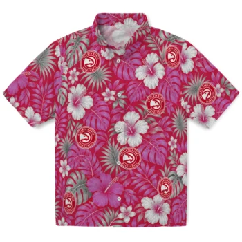 Atlanta Hawks Hawaiian Shirt - Hibiscus Monstera Red