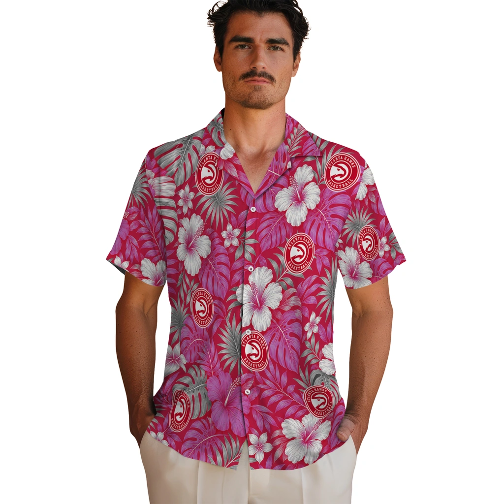 atlanta-hawks-hawaiian-shirt-customized-hibiscus-monstera-red-fashion-forward.webp