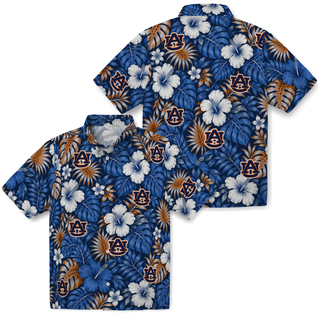 auburn-tigers-hawaiian-shirt-custom-hibiscus-monstera-navy-blue-high-quality.webp