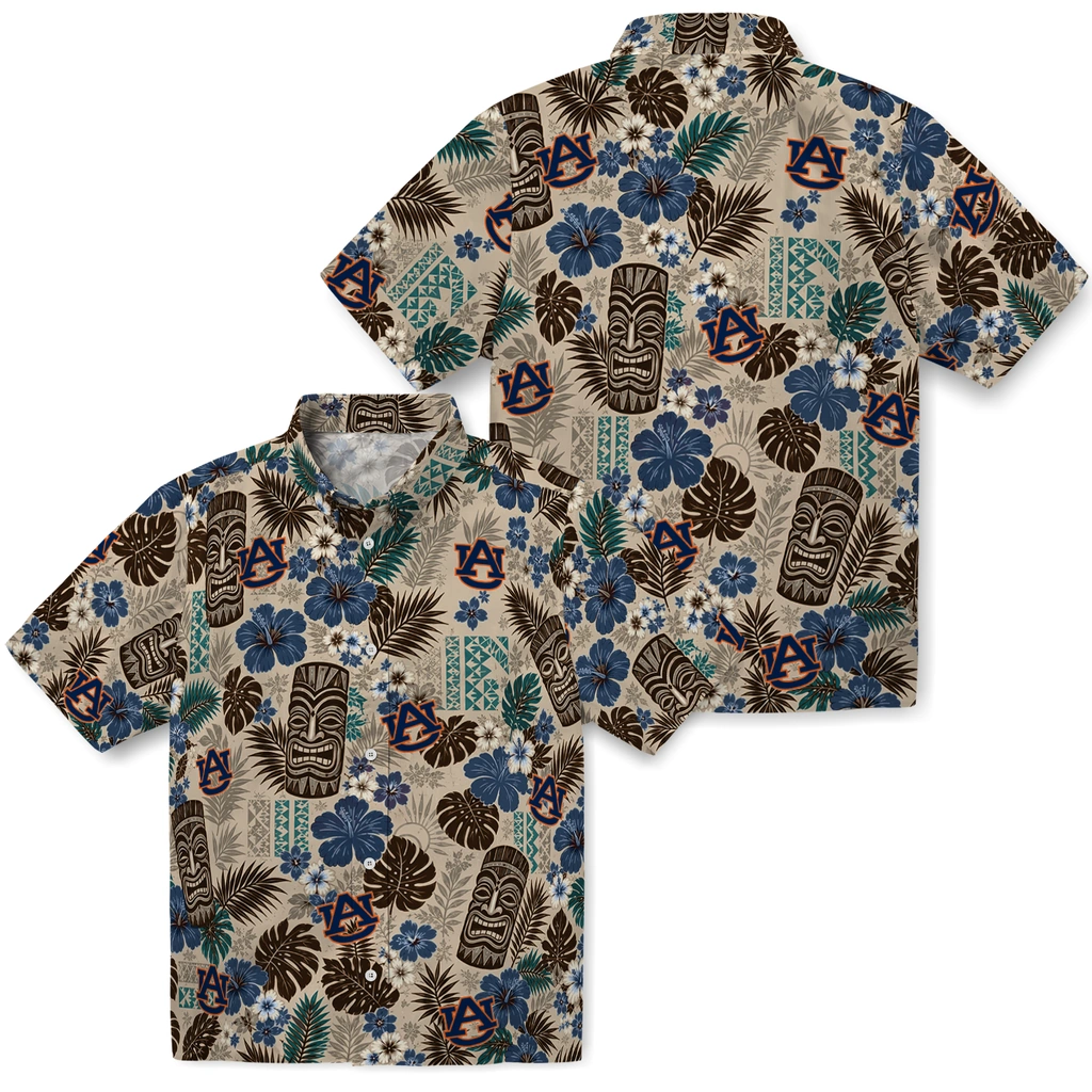 auburn-tigers-hawaiian-shirt-custom-tiki-masks-warm-beige-high-quality.webp