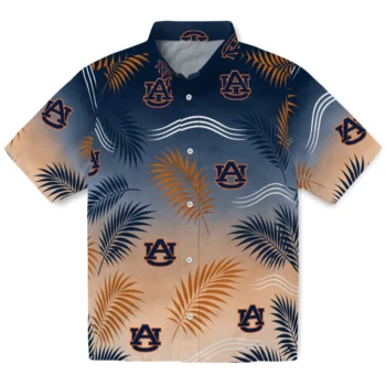 Auburn Tigers Hawaiian Shirt - Ombre Fronds Navy Blue