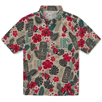 Ball State Cardinals Hawaiian Shirt - Tiki Masks Warm Beige