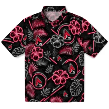 Ball State Cardinals Hawaiian Shirt - Neon Florals Black
