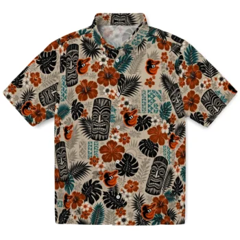 Baltimore Orioles Hawaiian Shirt - Tiki Masks Warm Beige