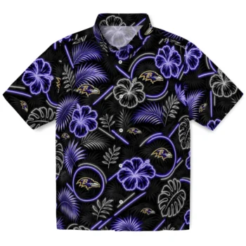 Baltimore Ravens Hawaiian Shirt - Neon Florals Black
