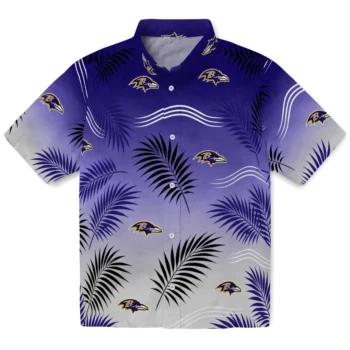 Baltimore Ravens Hawaiian Shirt - Ombre Fronds Purple