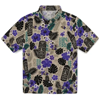 Baltimore Ravens Hawaiian Shirt - Tiki Masks Warm Beige