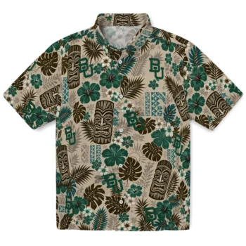 Baylor Bears Hawaiian Shirt - Tiki Masks Warm Beige