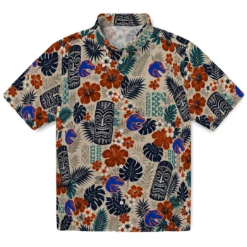 Boise State Broncos Hawaiian Shirt - Tiki Masks Warm Beige