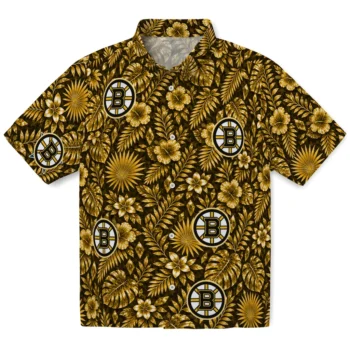 Boston Bruins Hawaiian Shirt - Crystal Foliage Gold