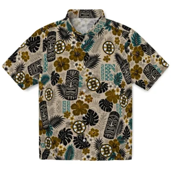 Boston Bruins Hawaiian Shirt - Tiki Masks Warm Beige