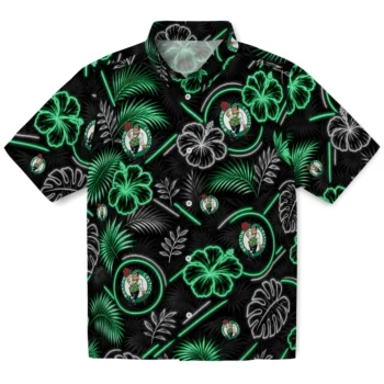 Boston Celtics Hawaiian Shirt - Neon Florals Black