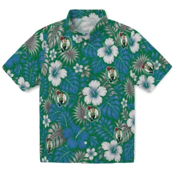 Boston Celtics Hawaiian Shirt - Hibiscus Monstera Green