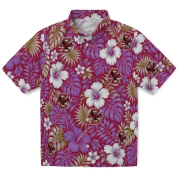 Boston College Eagles Hawaiian Shirt - Hibiscus Monstera Maroon