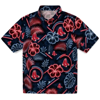 Boston Red Sox Hawaiian Shirt - Neon Florals Black