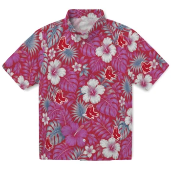 Boston Red Sox Hawaiian Shirt - Hibiscus Monstera Red